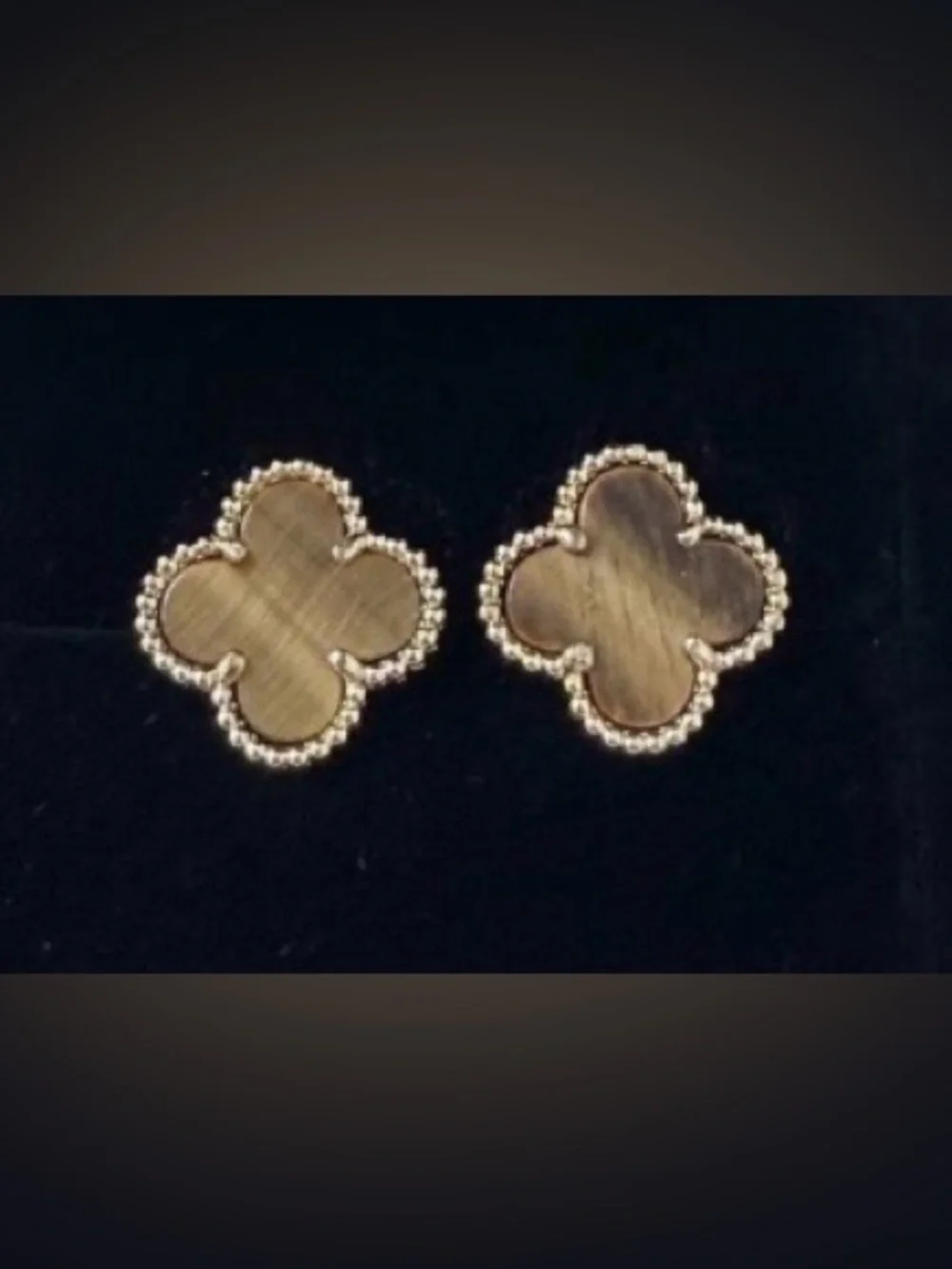 NWT Tigers Eye Brown 6MM Clover & 925 Silver Stud Earrings - Picture 3 of 4